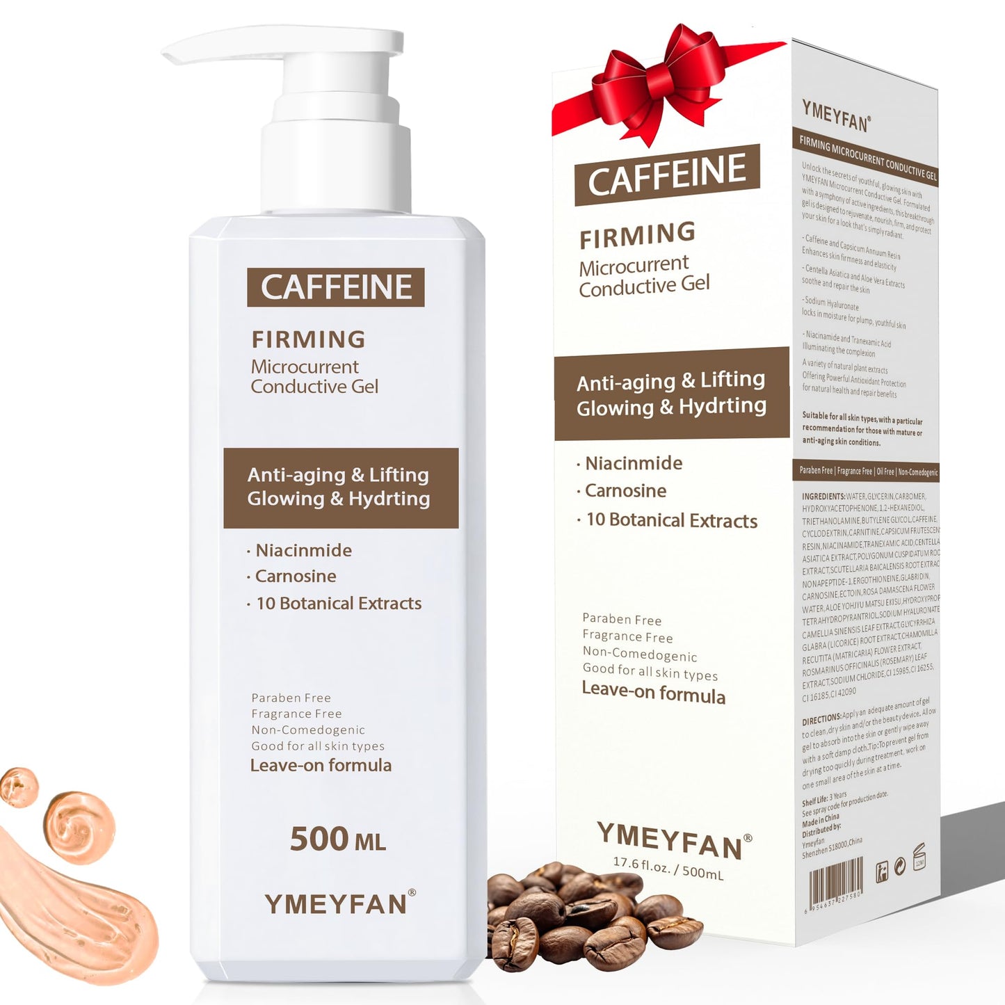 YMEYFAN 500ML Conductive Gel for Body Sculpting Hot Caffeine Firming Gel Primer Microcurrent Facial Device Gel Niacinamide Carnosine and 10 Botanical Extracts Paraben & Fragrance Free
